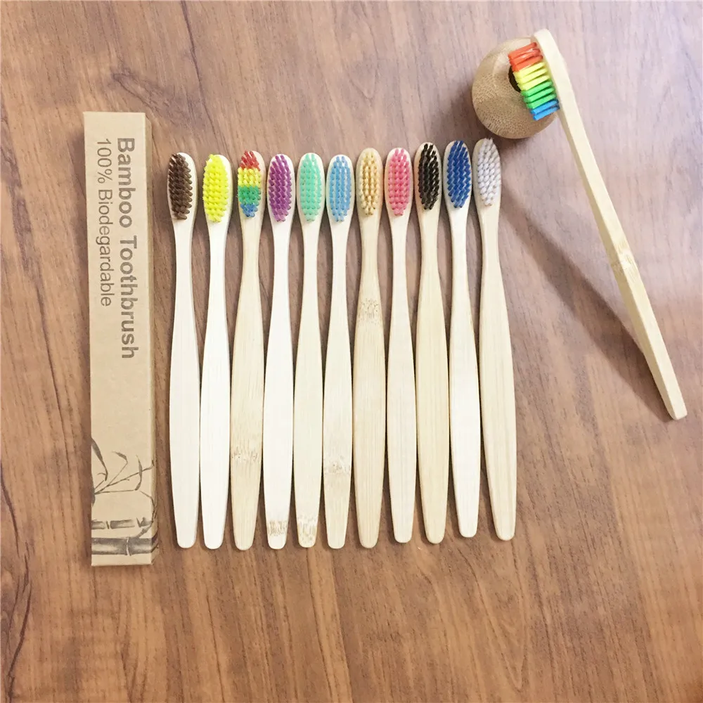 

10packs kids Natural Bamboo Toothbrush Eco-Friendly Wood Toothbrushes Soft Bristles children Teeth brush case Oral Care