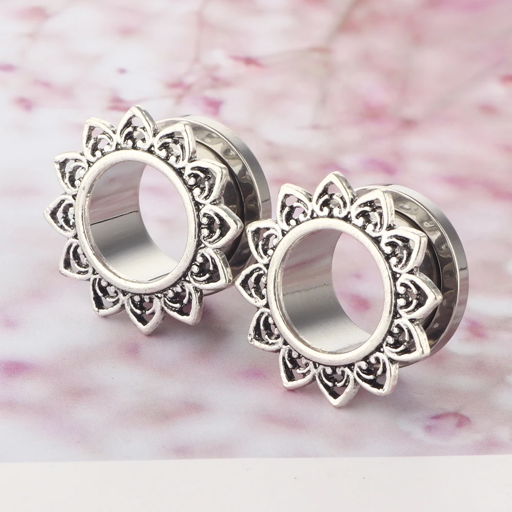 drop shipping 00 gauges Stainless Steel Double Flared Screw Fit Ear Flesh Tunnel Plug Ear Gauge Expander Piercing Jewelry