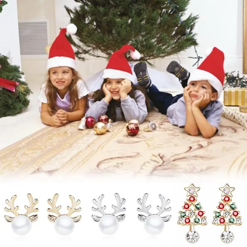 

1 Pair Female Christmas Gift Elegant Christmas Jewelry Pearl Deer Earrings Reindeer Girl Stud Christmas Ornaments 2020