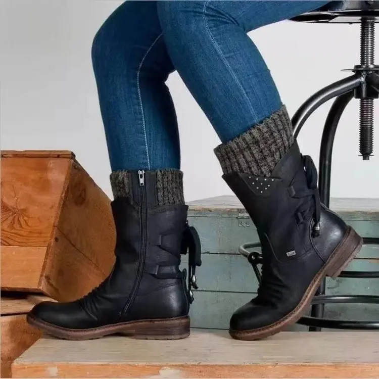 2021 Women Winter Mid-Calf Boots Flock Winter Shoes Ladies Fashion Snow Boots Shoes Thigh High Suede Warm Botas Boots Women 