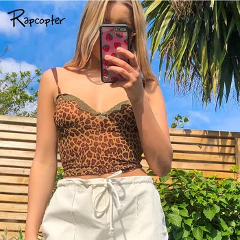 

Rapcopter Lace Leopard Print Women Camis Tie Bow Backless Sexy E-Girl Crop Top Sleeveless Summer Tank Top New Streetwear Y2K Top