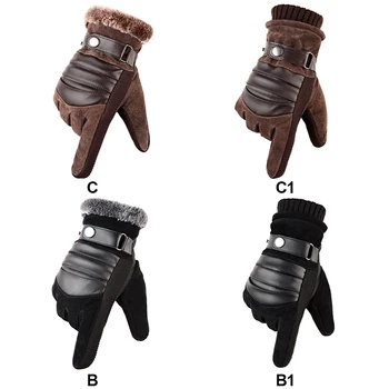 

New Men Winter Leather Gloves Anti Slip Warm Thermal Plush Velvet Touch Screen Glove Cycling Motorcycle Driving Skiing Gloves