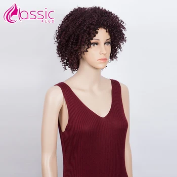 

Synthetic Afro Kinky Curly Wig For Black Women 12 Inch Short Red Wine Wigs With Bangs Cosplay Wig Heat Resistant Classic Plus
