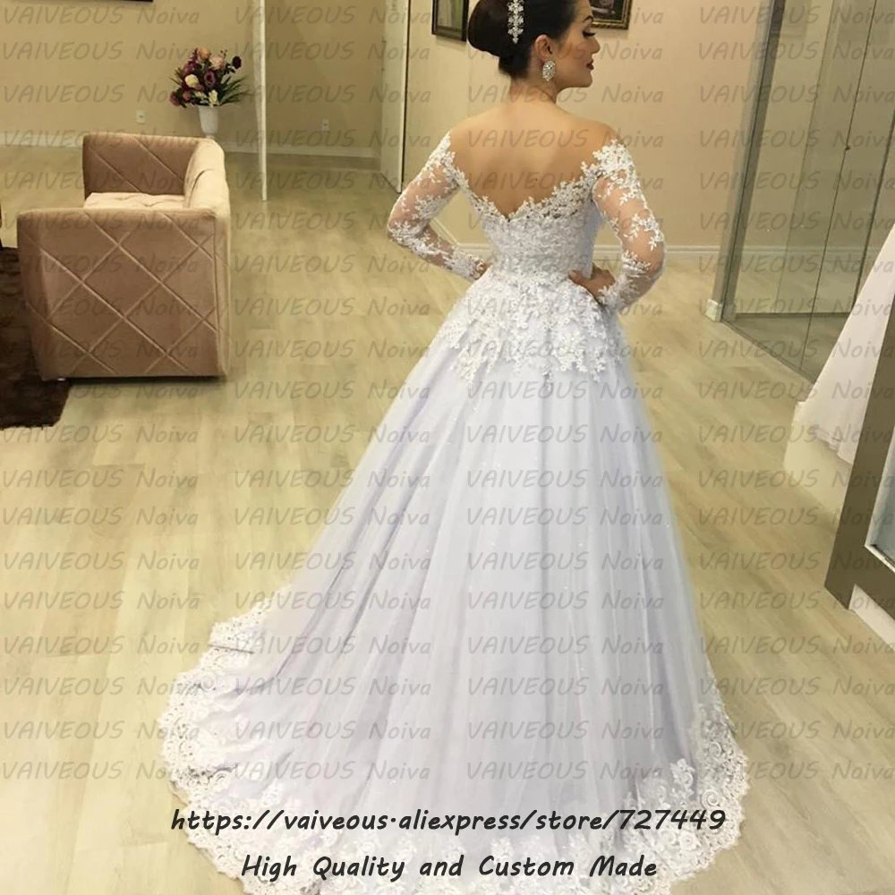 Vestido de noiva Плюс размеры Свадебные платья с низким вырезом на спине пикантные Аппликация Прозрачный тюль с длинным рукавом свадебное платье Matrimonio