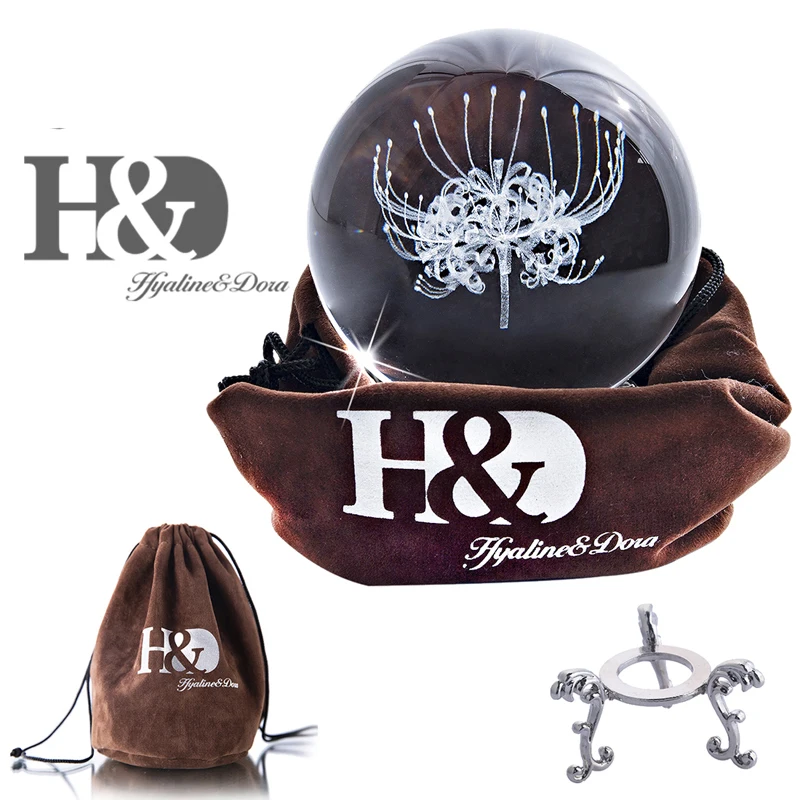 Flower H& D 60 мм/80 мм 3D лазерная гравировка шар Санта Клауса Коллекционная миниатюрная Сфера с металлической подставкой Рождественский подарок детский домашний декор - Цвет: Flower