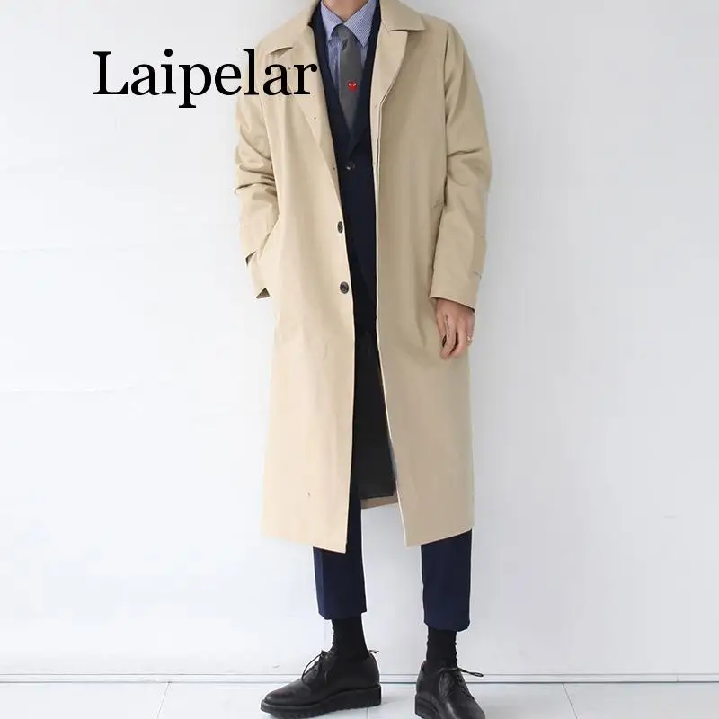 Laipelar, японский стиль, мужской Тренч,, модный дизайн, Длинная ветровка, Осень-зима, однобортное, ветрозащитное пальто, Pl