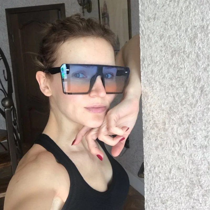 

GIFANSEE men women square sunglasses oversized Rimless gradient mirror lens retro designer lady shades uv400 oculos