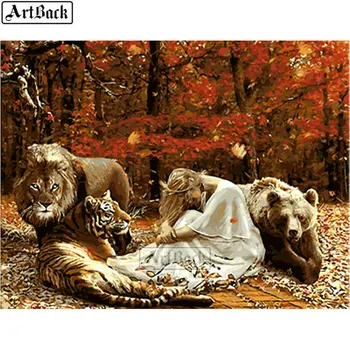 

Animal 5d diy diamond painting lion bear tiger woman full square wonderland diamond mosaic 3d round sticker home decor gift
