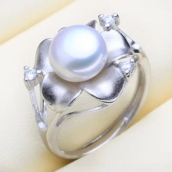 

MINTHA 925 Sterling Silver Ring Luxury Natural Freshwater Pearl Rings For Women Female Flower Party Wedding Fine Jewelry