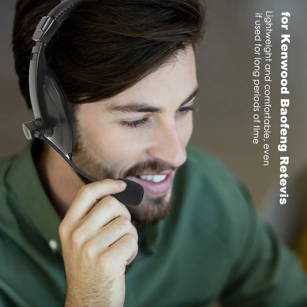 Walkie Talkie Headset PTT Button Earpiece Mic Over Head Headphone Flexible Mic Walkie Talkie Accessories for Kenwood