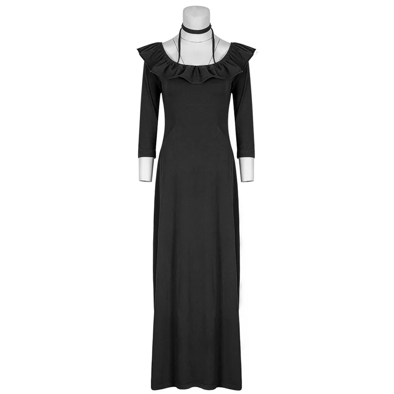 Панк рейв Готический Повседневный стиль оборки воротник Черное Модное Длинное