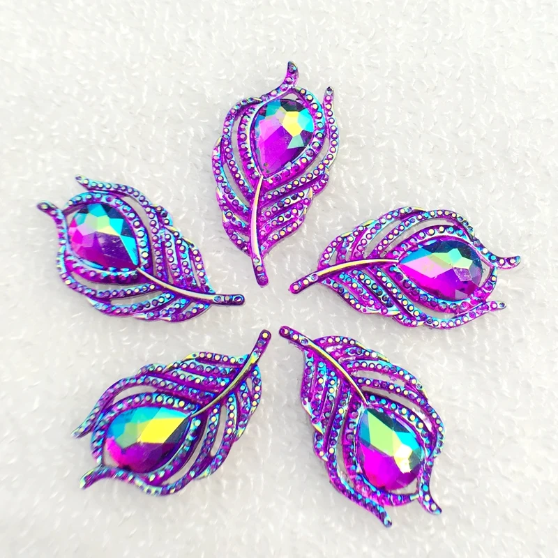 크리스털 모조 다이아몬드 플랫 백 잎 모양 바느질, 패션 스타일, 보석 stones-B07, 20x38mm, 새로운 10 개