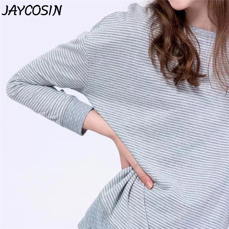 JAYCOSIN Для женщин, одежда для сна, пижамы, комплект в полоску с О-образным вырезом с длинным рукавом Длинные штаны удобная одежда для сна комплект домашней одежды Повседневное Пижамный костюм