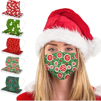 

100pc Disposable Mask Unisex Snowman Printed Christmas Protective Masks For Adults 3-layer Masks Breathable Outdoor Mouth Cover