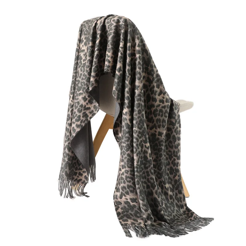 Fashion Cashmere Leopard Scarf For Women Tassel Shawl Double Faced Soft Pashmina Hijab Winter Warm Scarf Blanket Red Camel Green