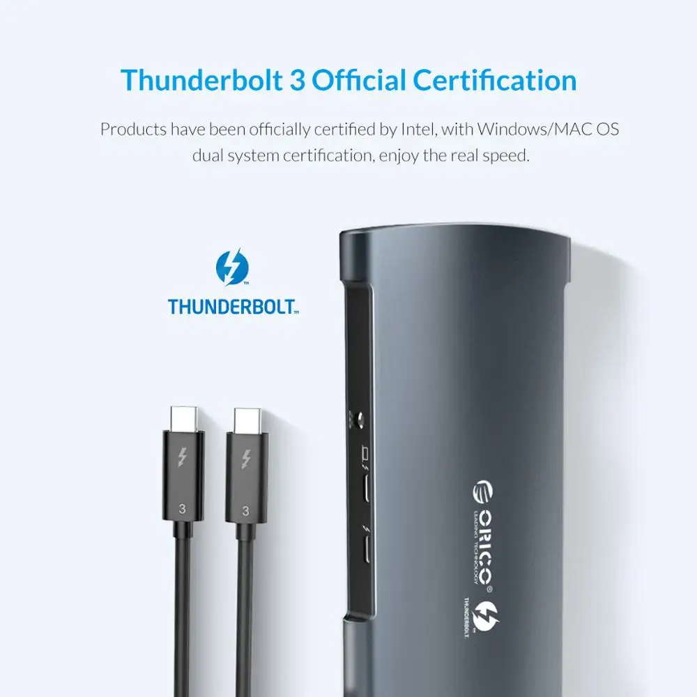 ORICO Real Thunderbolt 3 док-станция алюминиевый 40 Гбит/с концентратор USB Type C до 8 к DP HDMI USB3.0 RJ45 SD4.0 PD с адаптером питания для Macbook