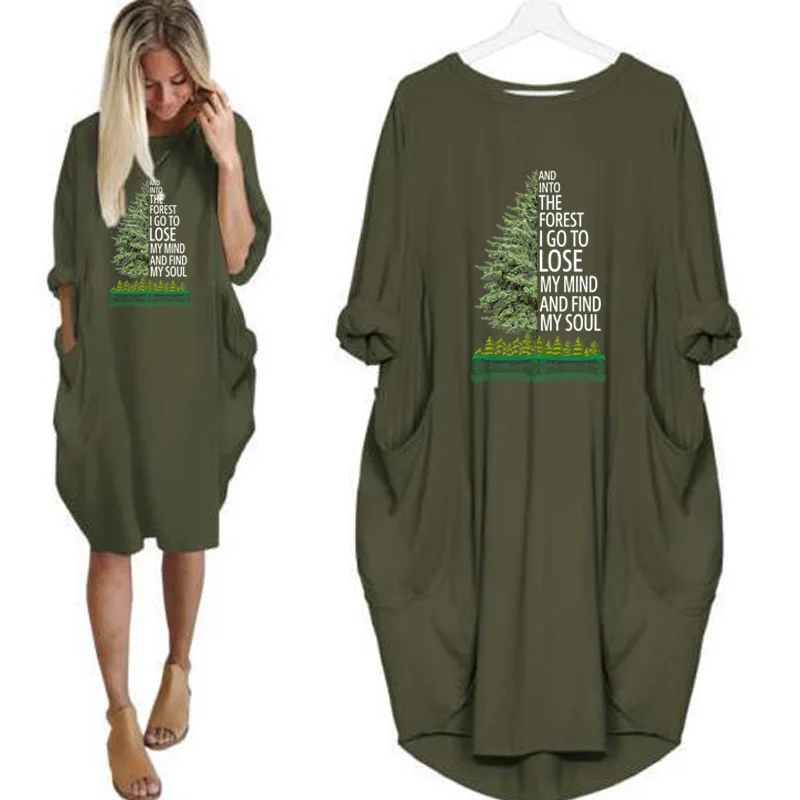 

New Fashion Hippie Camping and Into The Forest I Go Lose My Mind & Find My Soul Dress Women Long Sleeve Plus Size Midi Dresses