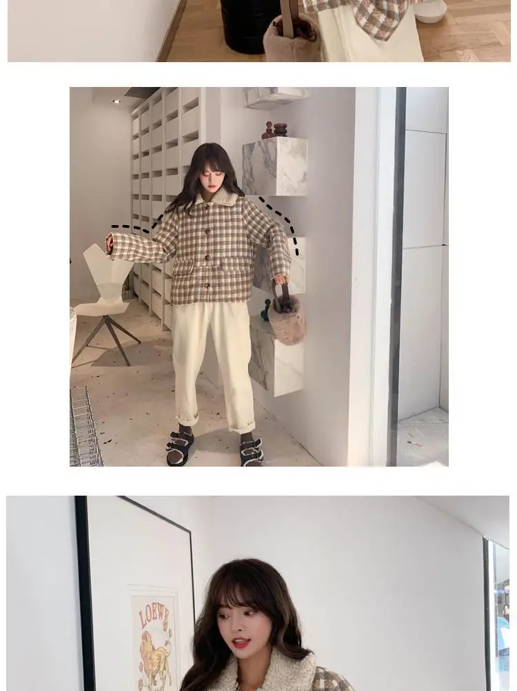 Photo Shoot Autumn& Winter New Style Woolen Jacket Women's CHIC Korean-style Slim Fit Plaid Casual Short Woolen Overcoat