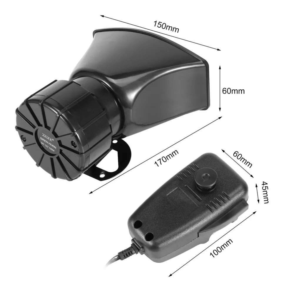 100W Car Siren Horn Durable 12V Vehicle Warning Alarm 120db Sound Loud Speaker Portable Motorcycle Siren Horn