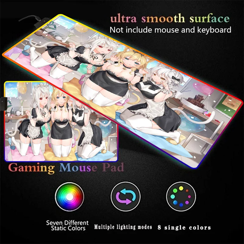 

Cat Ears Anime Girl RGB Gaming Large Mouse Pad Gamer Led Computer Mousepad Big Mouse Mat with Backlight Carpet Keyboard Desk Mat