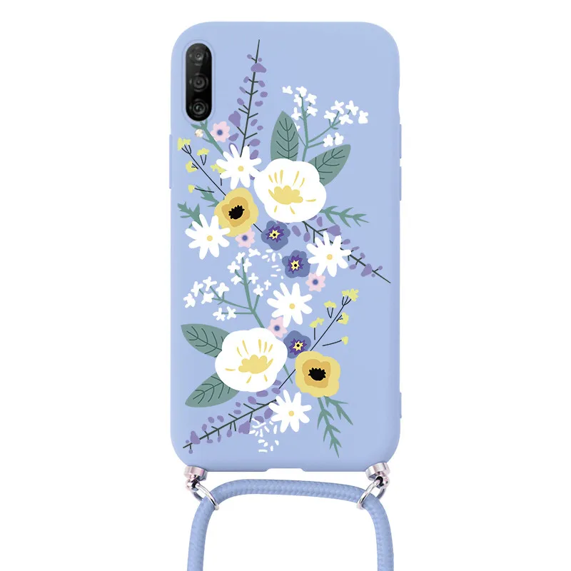 For Huawei P30 Pro Lite Case Strap Cord Lanyard Silicone Fundas For Huawei P30Pro P30Lite P 30 Chain Necklace Flower Bumper Capa iphone waterproof bag Cases & Covers