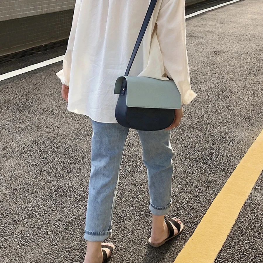 

Splicing Contrast Shoulder Bag For Women Fashion Saddle Bags Leather Luxury Messenger Women'S Crossbody Bags 2019 New