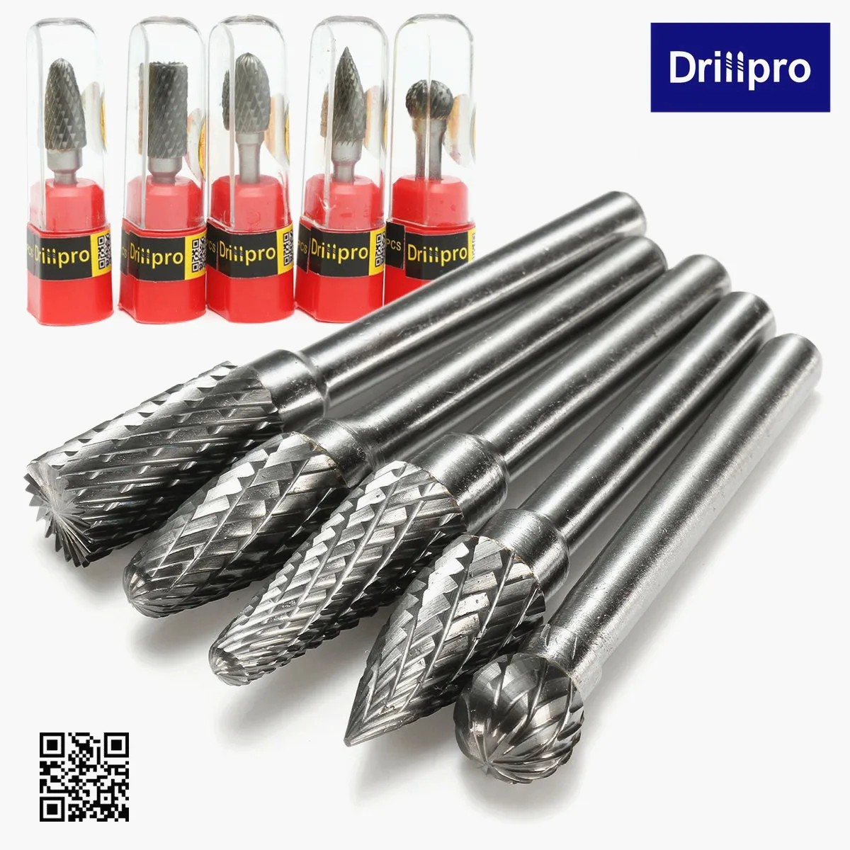 5Pcs 1/4 Inch 6mm Head Tungsten Carbide Rotary Point Burr Milling Cutters Die Grinder Shank Set For The Mill