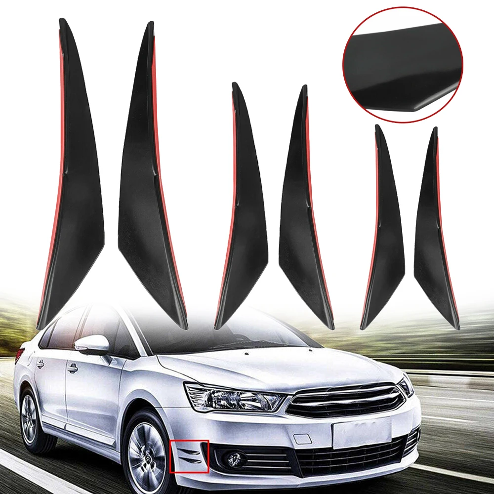 6pcs Universal Gloss Black PVC Auto Car Front Bumper Body Fins Spoiler Canards Refit Weatherproof Fit For All Cars