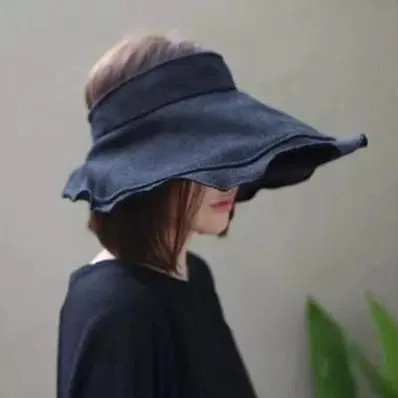 

South Korea Foldable ya ma mao Children Summer Sun-resistant UV-Protection Empty Top College Style Large Brimmed Sun Hat Summer
