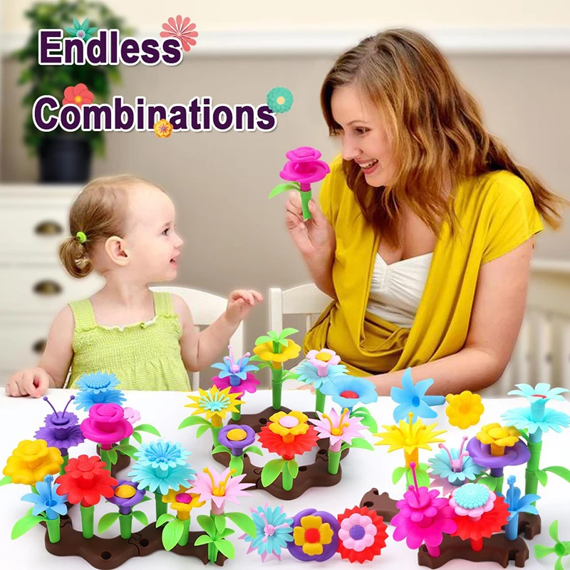 Juego de bloques de construcción para jardín de flores, 171 Uds., juego de apilamiento educativo Compatible con juego de simulación para niñas, juguete de regalo de Navidad