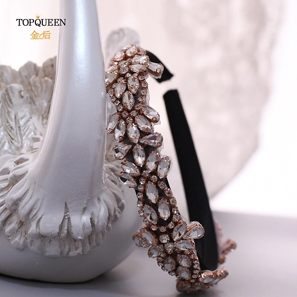 TOPQUEEN, S429-FG, розовое золото, стразы, повязка на голову, свадебные аксессуары, свадебная тиара, головные уборы, бриллиант, барокко, повязка для волос