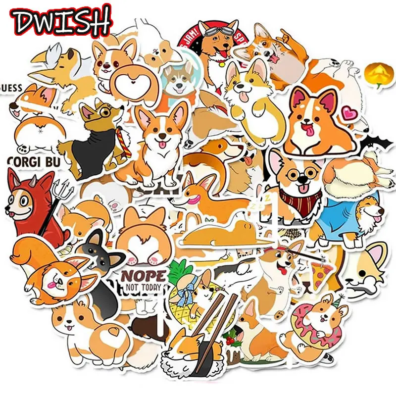 10 30 50pcs Waterproof PVC Animals Dogs Corgis Stickers Suitcase Guitar Skateboard Girls Funny Graffiti Sticker