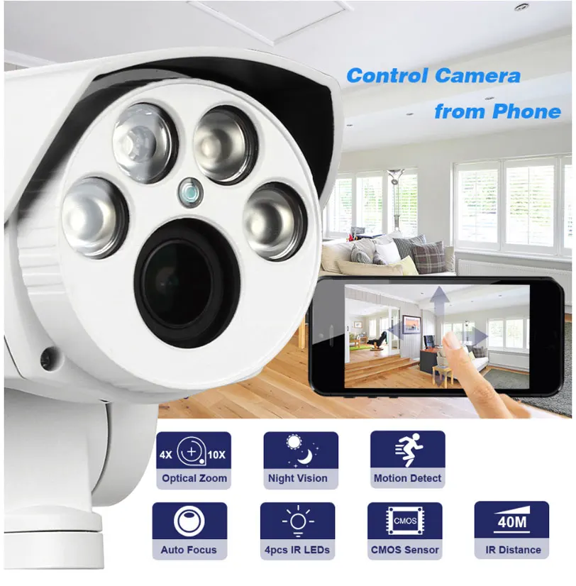 XMEye APP Full HD 5.0MP H.265 PTZ ip-камера наружная 4X моторизованная Поворотная камера с увеличительным объективом варифокальным ночным Onvif