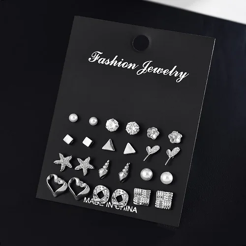 Gold Star Moon Shape Earrings Simple Ear Ring Ethnic Fashion Jewelry Gift Crystal Round Geometric Earrings for Women - Окраска металла: silver