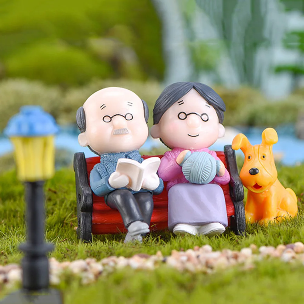 Miniature couple ornament creative mini grandma grandpa lovers for fairy garden home decoration