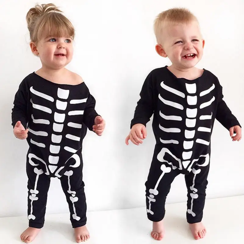 Spring Autumn Jumpsuit Baby Girls Boys Halloween Party Rompers Kids Costume Skull Romper 2020 Bebes Baby Halloween Clothes 0-24M
