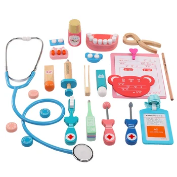 

20 Pcs/Set Kids Pretend Doctor Game Toy Wooden Cosplay Simulation Dentist Accessories Tools Children Play Doctors Toys