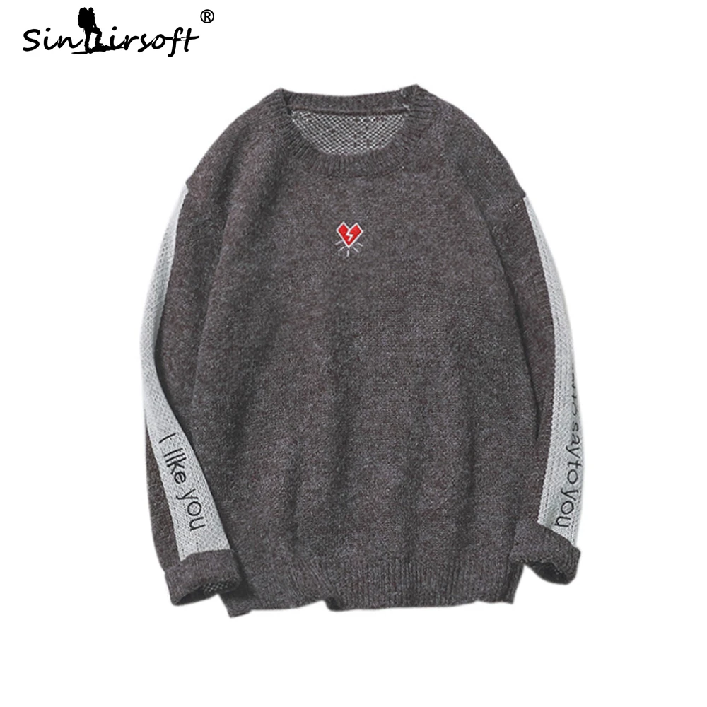 2019 осенний повседневный мужской свитер с принтом разбитого сердца приталенные