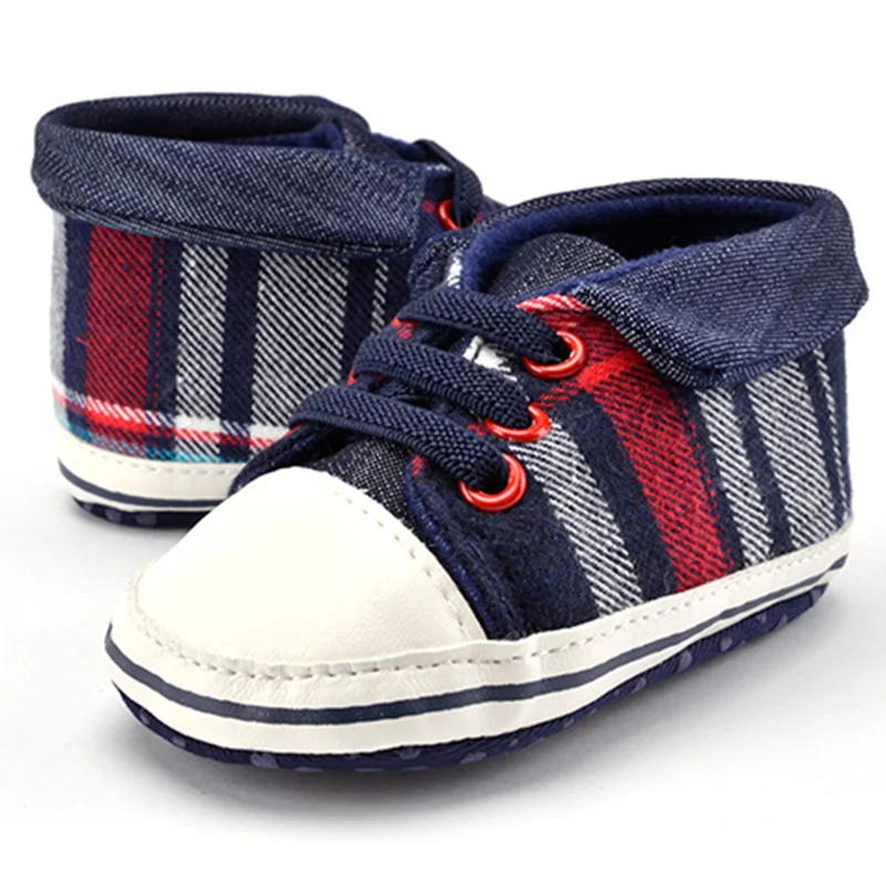 

Infant Baby Boy Shoes Gingham Sneaker Canvas Cotton Fabric Sole Soft Newborn Toddler First Walkers Free Shipping baby shoes girl