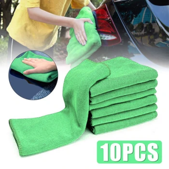 

10PCS Microfiber Cloth For Clean Car Care Washing Cleaning Cloths Towels 25*25cm Green Car Cleaning Towel Car Accessories