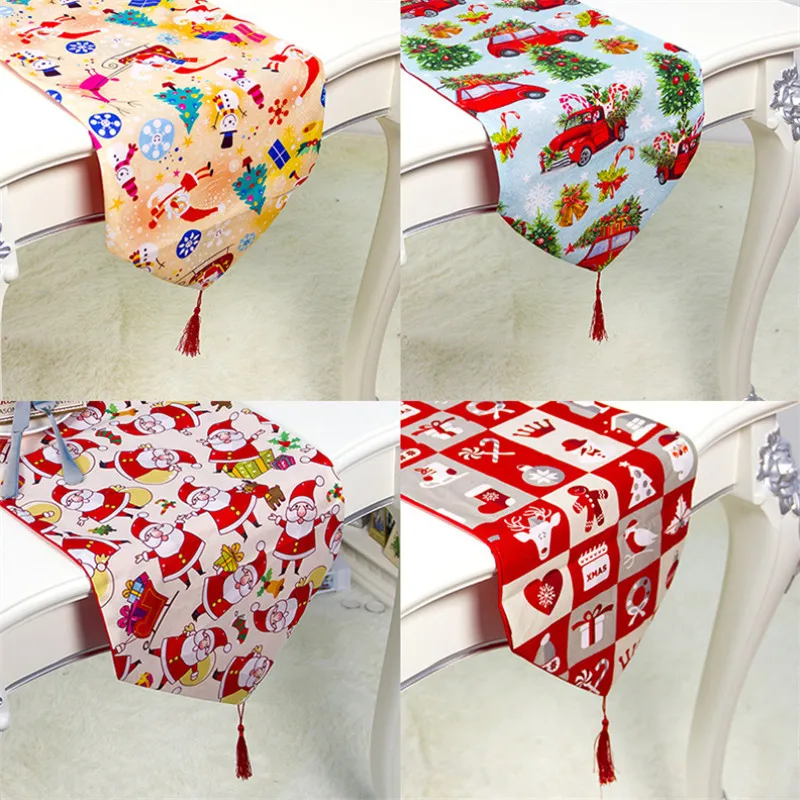 

Navidad Christmas Table Runner Mat Tablecloth Christmas Flag Gifts Home Party Decorative Santa Claus Table Runners 35x180cm