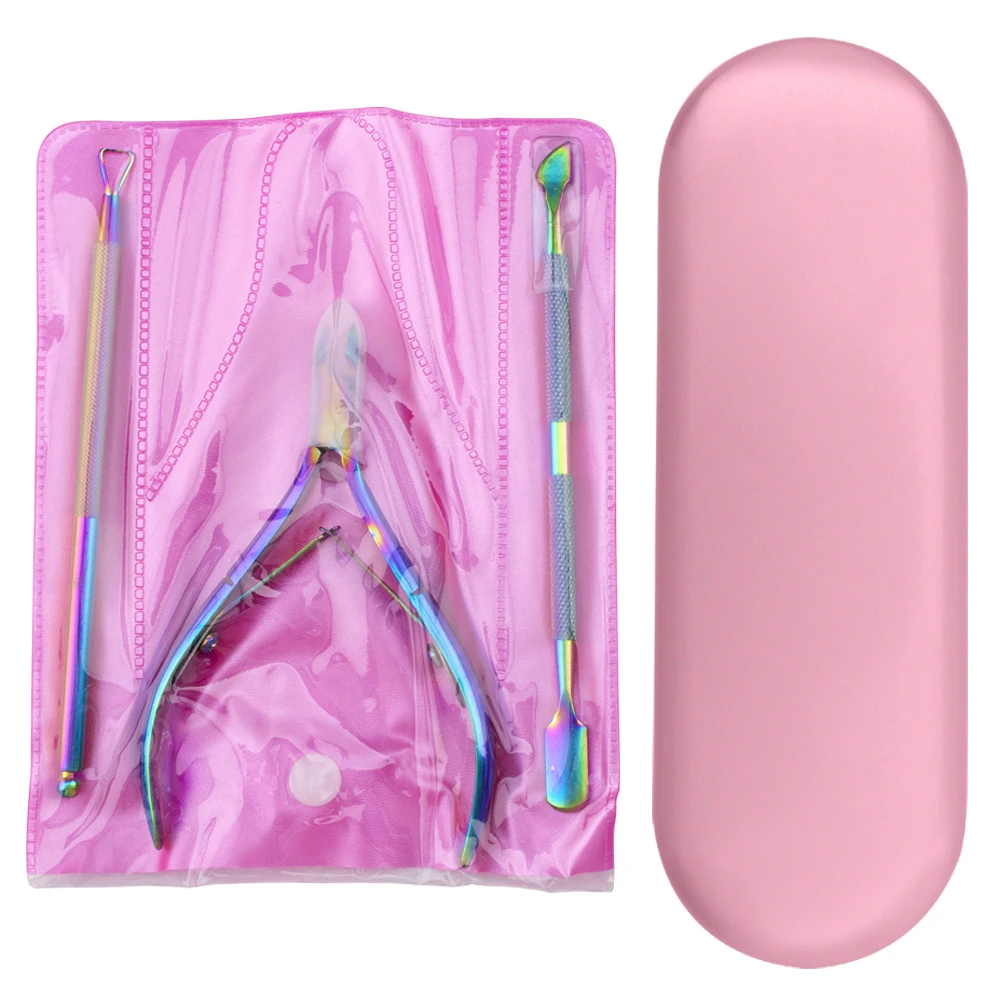 

Кусачки для стрижки, 3 шт./кор., радужные, из нержавеющей стали Толкатель для удаления кутикулы, двухсторонние, комплект инструментов для маникюра, 3 шт.