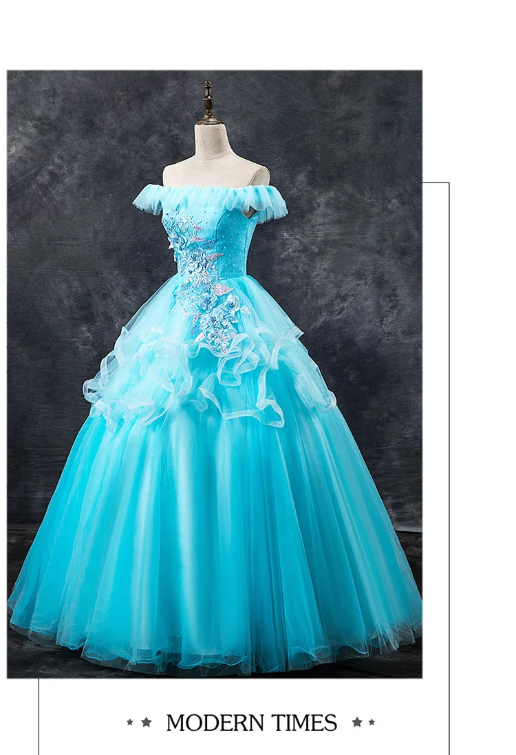 С плеча Длина до пола кружево с аппликацией бисером-вверх Тюль vestidos 15 anos quinceanera бальное платье