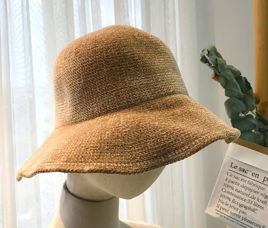 Khaki Рыбацкая одноцветная Женская Солнцезащитная шляпа в Корейском стиле зимняя уличная Панама шляпа с плоским широким козырьком - Цвет: Khaki