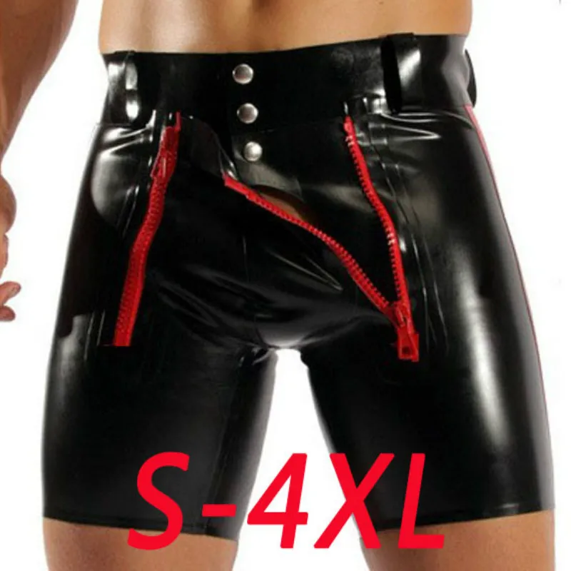 

Men PU Leather Shorts Summer New Sexy Faux Leather Skinny Shorts Plus size 4xl Male Punk Style Zipper Dance Short Pants