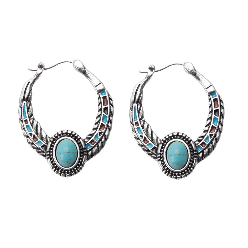 QCOOLJLY Boho Этнические каучук зеленого цвета Камень Висячие серьги для женщин Индийский Племенной Винтаж Серьги pendientes mujer moda - Окраска металла: S07307