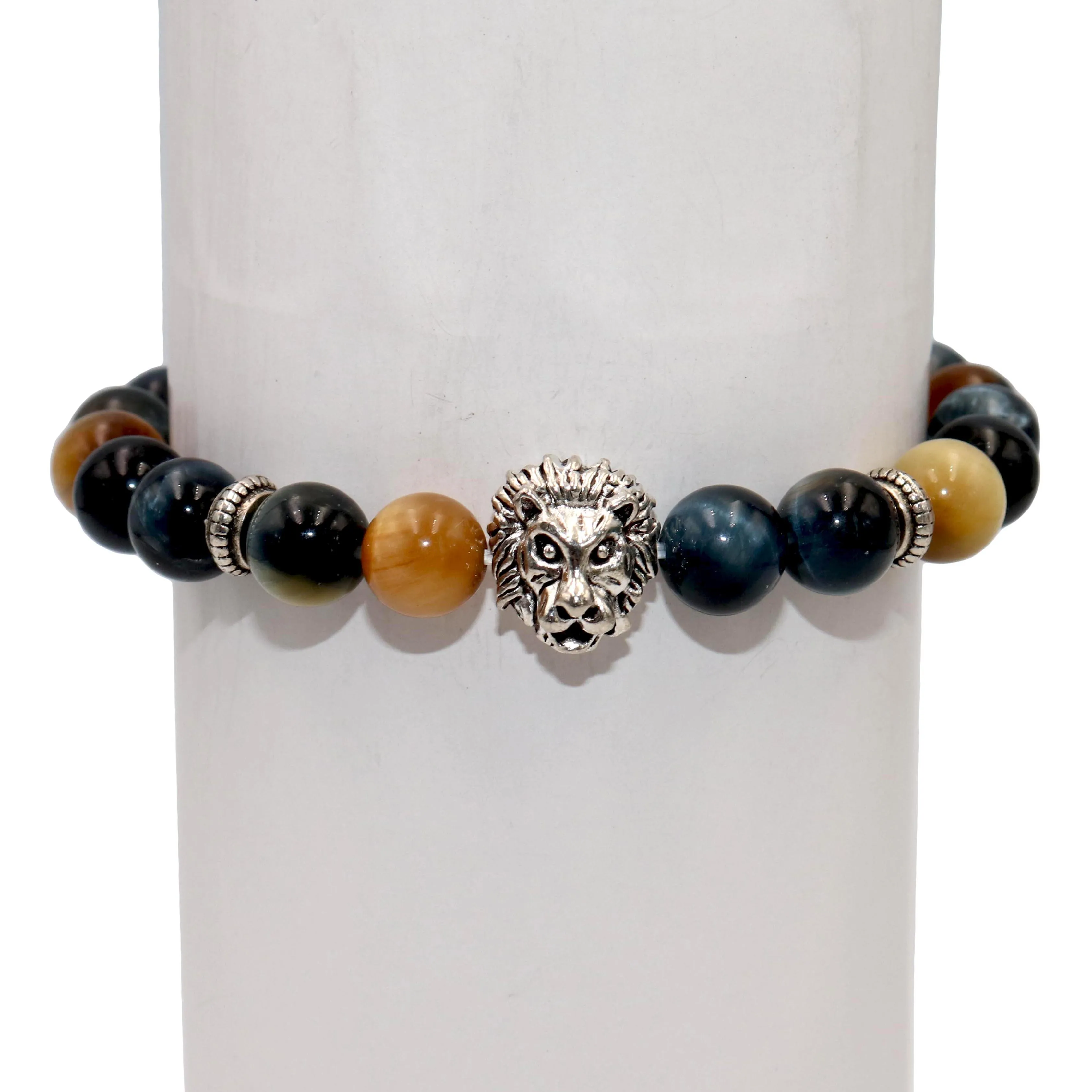 8 мм модный серебряный шарм-браслет со львом для мужчин и женщин лазурит аметисты тигровый глаз натуральный камень жемчуг Йога браслет ювелирные изделия