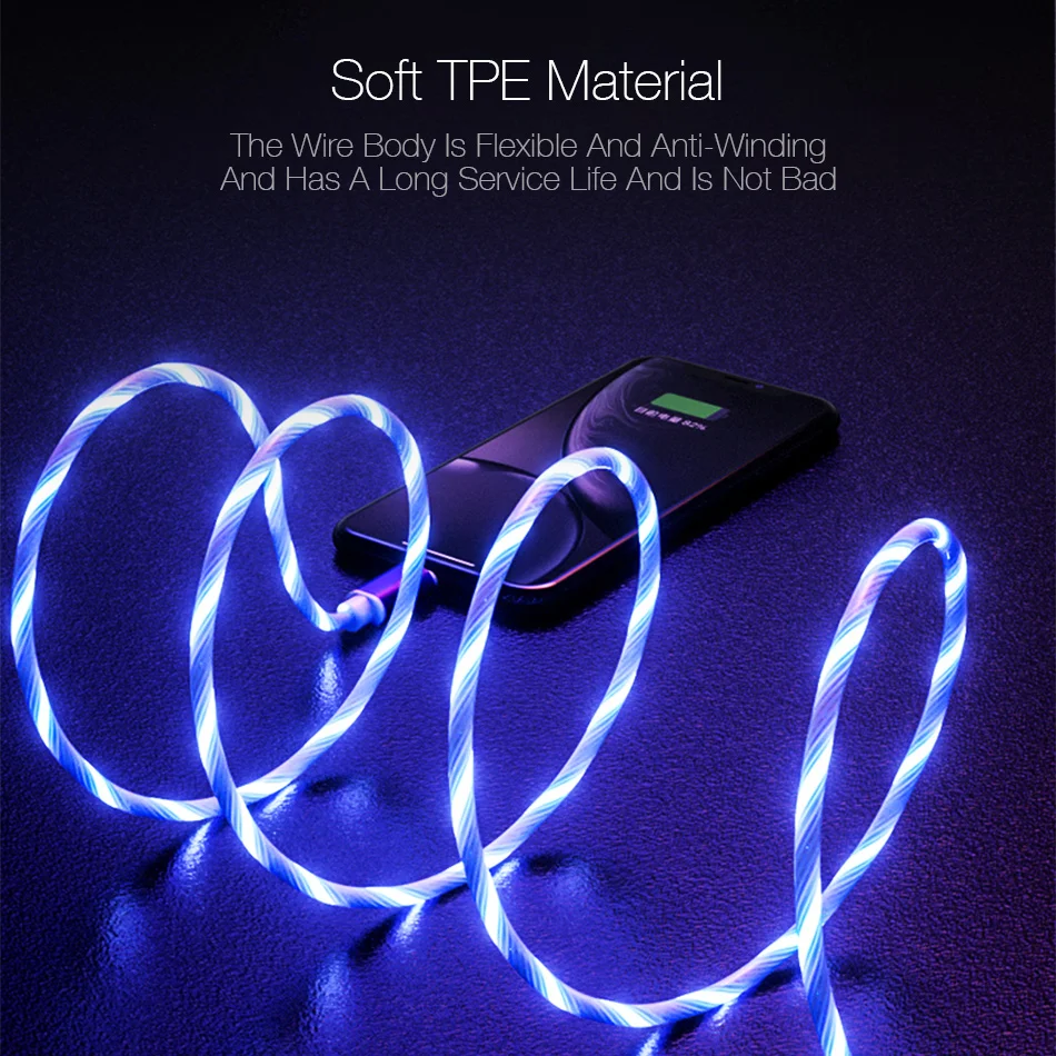 1,2 м 3 в 1 USB кабель для зарядного устройства для мобильного телефона Micro usb type C зарядный кабель для iPhone зарядный светящийся светодиодный светящийся шнур для передачи данных
