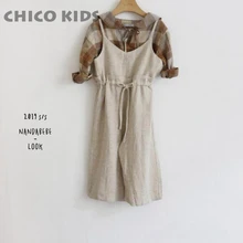 Свободные широкие комбинезоны в полоску для девочек; хлопковый цельный комбинезон в Корейском стиле для девочек