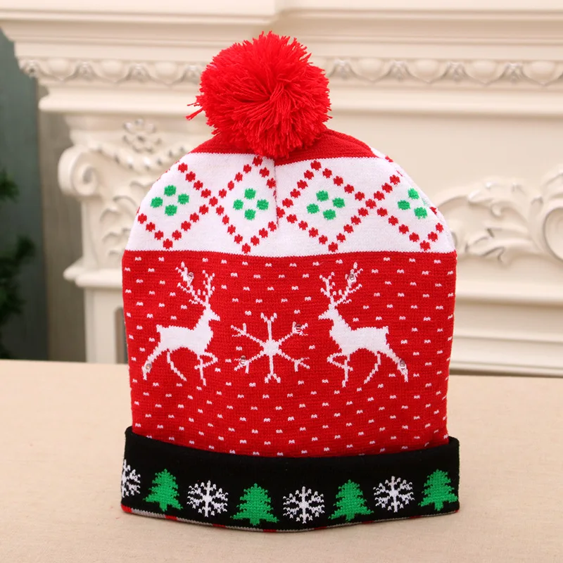 Модный светодиодный свитер с рождественской шапкой, шапка Санты для детей и взрослых, вязаный светодиодный свитер с рождественской шапочкой, вечерние рождественские шапочки с рисунком - Цвет: small deer